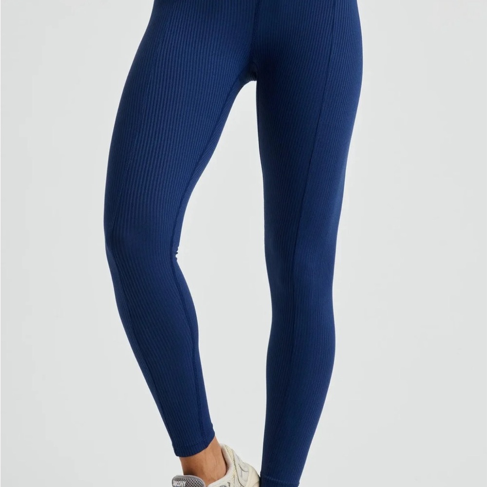 Year Of Ours Womens Navy Ribbed Football Legging high waist lace up front Size S